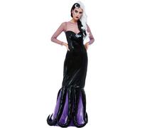 Smiffys Evil Sea Witch Costume, Black Dress, Fairytale, Wings and Wands Fancy Fancy Dress, Storybook Character Dress Up Costumes, World Book Day