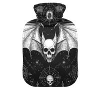 Evil Skull Black Water Bottle for hot Water with Soft Cover, 2L Water Bag for Hand Feet Warmer
