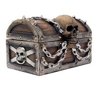 Evil Skull on Treasure Chest Trinket Box Statue with Hidden Storage Compartment for Decorative Gothic Décor or Spooky Halloween Decorations As Jewelry Boxes or Fantasy Office Gifts
