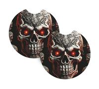 Evil Skull Print Car Coaster 2 Pack Non-Slip Car Cup Holder Coaster Insert Drink Coaster Waterproof Rubber Cup Mat Pad Auto Interior Accessories for Women Men