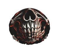 Evil Skull Print Shower Cap For Women Double Layer Waterproof Bath Cap Elastic Reusable Shower Hat Hair Protection Bath Hat For Spa Salon Bathing Ladies