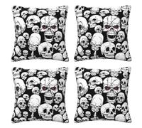 Evil Skull Printed Pillow Case Set Of 4 - Square Cushion Cover Modern Pillowcase 45x45 Cm