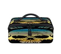 Evil Skull Travel Makeup Bag Portable Skull Print Waterproof Pouch Open Flat Toiletry Bags Toiletries Cosmetics Traveling Organizer for Women Men