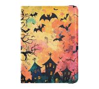 Evil Yellow Pumpkin on Halloween Leather Passport and Vaccine Card Holder Combo for travel Vaccine Card Holder Cover Combo Travel Passport Wallet With Vaccination Card Slot for men Waterproof
