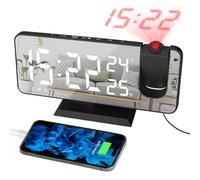EVILTO Digital Alarm Clock Projector Radio Clock LED Temperature Display Radio Projection Clock USB Charging Port 180° Rotable Projection Time-Black