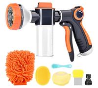 EVILTO Garden Hose Nozzle, Adjustable Foam Spray Gun with Soap Dispenser 8 Way High-Pressure Sprayer, Garden Hose Foam Sprayer for Car Wash, Watering Plants, Showering Pet (Orange US New)