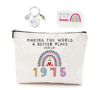 EVIMAR 1975 Birthday Gift Set - Making The World Better Printed Cosmetic Bag, 2 Smile Cards & Humorous Keychain, 50th Present for Mum Her