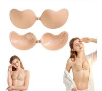 EVIMAR Invisible Adhesive Bra - Plant Based Sticky Bra for Backless Dresses, Honeycomb Lift & Shape Reusable Strapless Bra, Women's Adhesive Bras(C) Beige