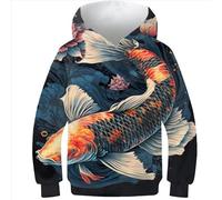 evimo koi fish japanese Hoodie Kids Boys Girls Pullover Sweatshirt Hooded Jumper 3D Print Long Sleeve Tops Pullover Youth Sports Clothes 13-15Y