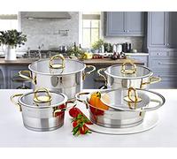 Evimsaray Elit Series 8-Piece Stainless Steel Cookware Set (Gold Handles)