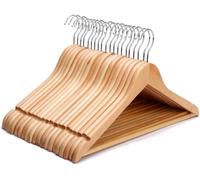 EVINOS Wooden Coat Hangers, Brown, Non-Slip Trouser Bar, 20 Pack
