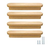 Evionlin 4 Pieces Oak 12.8 cm Widened Wooden Cabinet Door Handle Wardrobe Door Drawer Pull (Center to Center 9.7 cm)