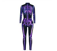 Evioset Womens Skull Skeleton Halloween Costume Jumpsuit Bodysuit One Piece Romper Outfit, Skeleton Colorful1, S/M