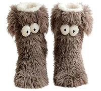 EVIRNFVEQ Cozy Socks Women’s Winter Warm Fuzzy Non Slip Slipper Socks with Cute Big Eyes Plush Lined Indoor House Socks for Cold Weather Home Lounge