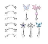 EVISPOL 10Pcs Eyebrow Piercing Jewelry Eyebrow Rings 16G Curved Barbell Cartilage Earring Lip Belly Rings Daith Rook Earrings Helix Conch Piercing Tragus Earrings for Women Men, Metal, cubic zirconia
