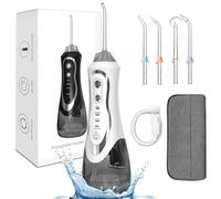 EVISTR Water Flosser for Teeth - Cordless Oral Irrigator 300 ml 4 Jet Tips - Electric Water Dental Floss Tooth Cleaner for Home Travel or Small Bathroom (White)