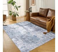 Evitany Blue Grey Large Low Pile Rug, Washable Rugs for Living Room, Non Slip Area Abstract Rugs, Square Bedside Rug, Soft Thin Carpet, Floor Mat for Bedroom, Kitchen, Office, 150x210cm