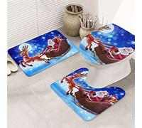 EVIUS 3 Pieces Non Slip Bathroom Mat Sets Pedestal Mat + Toilet Seat Cover Mat+ Bath Mat Bathroom Christmas Santa Deer Pictorial Decoration Rugs Perfect Combination Of Luxury And Comfort