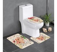 EVIUS Bath Mat Sets,Bathroom Merry Christmas Rug Set Of 3, Bathroom Toilet Floor Mat Door Mats Bathroom Carpet Toilet Rugs Style With This Washable Bath