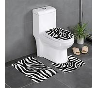 EVIUS Bath Mat Sets,Bathroom Zebra Print Rug Set Of 3, Bathroom Toilet Floor Mat Door Mats Bathroom Carpet Toilet Rugs Style With This Washable Bath