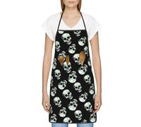 EVIUS Black Skull Apron For Men And Women,Kitchen Apron, Funny Apron,Convenient Pocket Apron, Adjustable Neck Strap And Waist Tie, Ideal For Cooking, Baking, Gardening