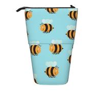 EVIUS Cartoon Bee Pattern Printed Pencil Case Cute, Stand Pencil Cases Holder, Pencil Case Telescopic with Zipe Pencil Case, Funny Pencil Case for Kids, Portable Standing Pen Holder