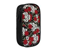 EVIUS Cool Skull Head and Roses Print Pencil Case – Large Capacity Zippered Pencil Case, Portable Pen Box - Cute Pencil Cases for Kids, School, Office, and Travel