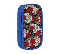 EVIUS Cool Skull Head and Roses Print Pencil Case – Large Capacity Zippered Pencil Case, Portable Pen Box - Cute Pencil Cases for Kids, School, Office, and Travel