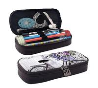 EVIUS Cute Love On The Bike Print Pencil Pouch Portable Pu Leather Flip Pencil Case with Zipper Compartments Storage Organizer Pencil Bags for Boys Girls Adults Teen Student Office School