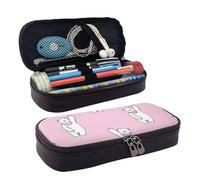 EVIUS Cute Polar Bear Pink Print Pencil Pouch Portable Pu Leather Flip Pencil Case with Zipper Compartments Storage Organizer Pencil Bags for Boys Girls Adults Teen Student Office School