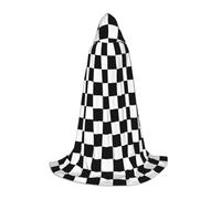 EVIUS Halloween Floor Length Hooded Cape Black And White Checkered Print Hooded Cape For Teens