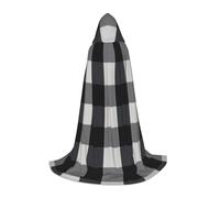 EVIUS Halloween Floor Length Hooded Cape Black And White Plaid Print Hooded Cape For Teens