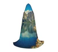 EVIUS Halloween Floor Length Hooded Cape House By The Lake Print Hooded Cape For Teens