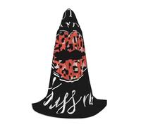 EVIUS Halloween Floor Length Hooded Cape Leopard Lips Print Hooded Cape For Teens