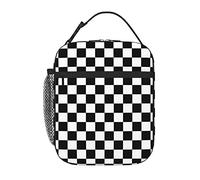 EVIUS Portable Lunch Bag Insulated Lunch Bags Black and White Checkered Prints Bento Bag Reusable Lunch Bag Lunch Bag with Zipper for Men and Women Office Picnic