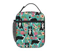 EVIUS Portable Lunch Bag Insulated Lunch Bags Border Collie Florals Prints Bento Bag Reusable Lunch Bag Lunch Bag with Zipper for Men and Women Office Picnic