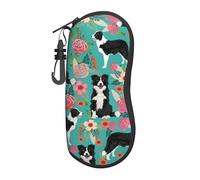 EVIUS Portable Sunglasses Case, Stylish Neoprene Zippered Glasses Pouch, Border Collie Florals Print Glasses Case, For Men And Women