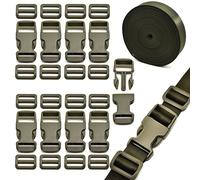 Eviznbou 10 Yards Nylon Webbing Strap, Webbing Straps for Bags with Release Plastic Buckles and Tri-Glide Slides for DIY Making Luggage Strap Backpack Webbing Repairing and Pet Collar
