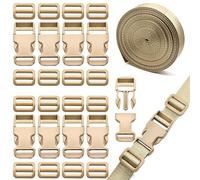 Eviznbou 10 Yards Nylon Webbing Strap, Webbing Straps for Bags with Release Plastic Buckles and Tri-Glide Slides for DIY Making Luggage Strap Backpack Webbing Repairing and Pet Collar