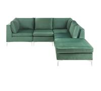 Modular Corner Sofa 4 Seater EVJA Velvet Green with Ottoman Left Hand