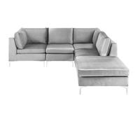 Beliani Modular Corner Sofa 4 Seater Evja Left Hand Grey Velvet With Ottoman