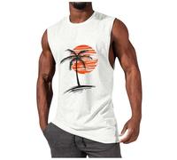 EVJF Men's Hawaiian T-Shirt Sleeveless 3D Digital Print Coconut Tree Pattern Casual Ideal for Holidays Beach Athletic Shirt Loose Fit Basic Graphic Tank Top