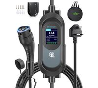 EVJUICION EV Charger 15M, 3.1kW 6-13A 3 Pin EV Charger, Portable Electric Car Charger Cable Type 2 to 3 Pin Plug for up to 12H Delayed Start Charging with 2.4″ LED Screen, IP67 for EVs & PHEV