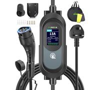 Evjuicion EV Charger Cable Type 2 to 3 Pin Plug, 15M 3.1kW 6-13A 3 Pin EV Charger, Portable Electric Car Charger for up to 12H Delayed Start Charging with 2.4″ LED Screen, IP67 for EVs & PHEV