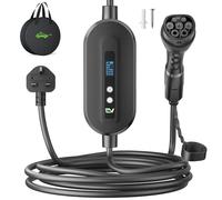 EVJUICION EV Charger Cable Type 2 to 3 Pin Plug 6M, [3kW, 6-13A] EV Charger 3 Pin Plug 0-12H Delay Timer, Type 2 Charging Cable 3 Pin with LED Display & Carry Bag, IP67/IP65 for Type 2 EVs & PHEVs