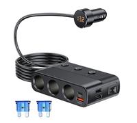 EVKIFEY 127W Cigarette Lighter Socket Splitter Adapter 3-Socket/USB QC 3.0 /PD/Dual USB,12V/24V Multi USB Socket Charger with Individual Switch and LED Voltmeter for GPS/Dash Cam/Phone