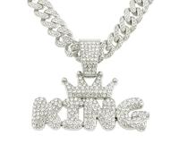 EVKILKJS Cuban Link Chain for Men,Silver Bling Diamond Cuban Necklace with King Pendant,Charm Mens Jewelry for Holidays Parties Daily Wear,Ideal Gift for Hip Hop Fans