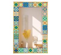 Evlego Mosaic Mirror - 36x24 inch Mexican Talavera, Spanish Mediterranean Style, Aluminum Frame Rectangle Wall Mirror for Entryway, Bathroom, Vanity, Living Room