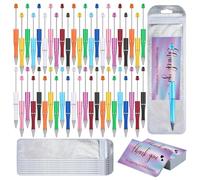 Evliery 150 Pieces Beadable Pens Kit,Colors Plastic Beaded Ballpoint Pens Bulk Foil Thank You Cards for Office School