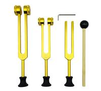 Evliery 4 Pack Tuning Fork Set(128Hz, 256Hz, 512Hz) with Tuning Fork Hammer for Sound Sound Vibration Tool with Base,Gold